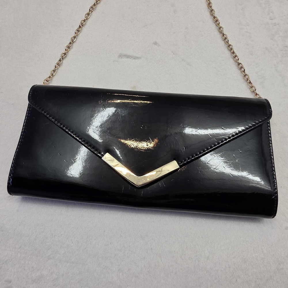 ALDO Black Patent Envelope Clutch Chain Strap Evening Crossbody Bag